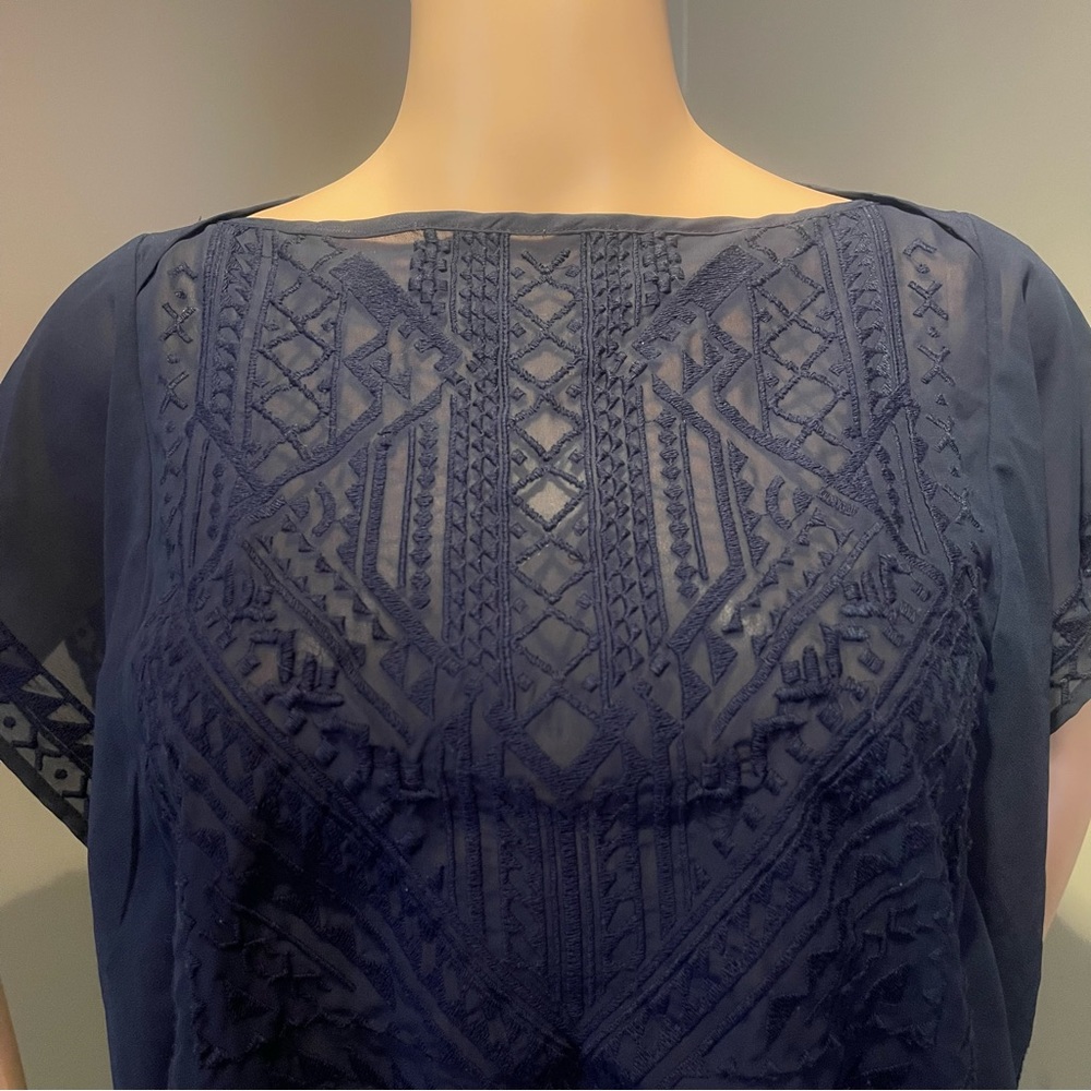 Navy Blue Embroidered Banana Republic Sheer Top - Picture 4 of 8